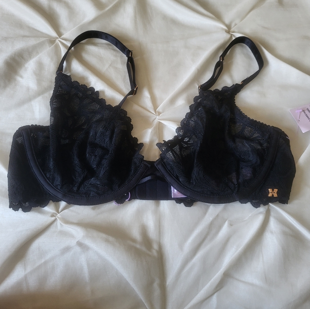 Savage X‎ Fenty Rhianna Black Lace Plunge Underwire Bra New 38DD